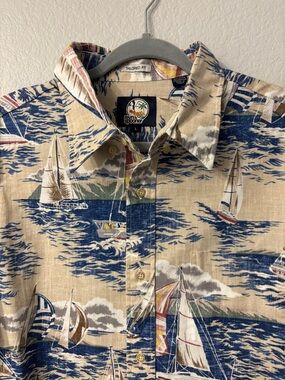 reyn spooner Beige and Blue Sailboat Print Button-Down Shirt